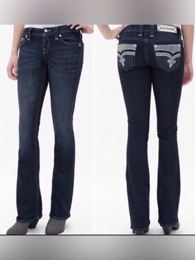 Rock Revival Women’s Klarry Dark Wash Boot Cut Embellished Jeans Size 30